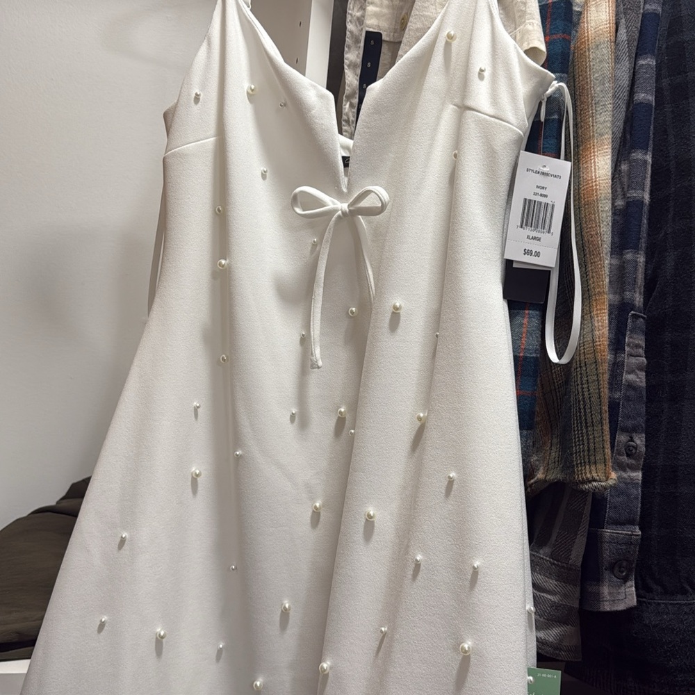 Elegant White Dress with Pearl Accents